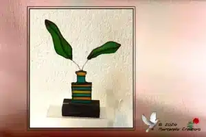 Vitrail Tiffany Vase Feuilles Vertes