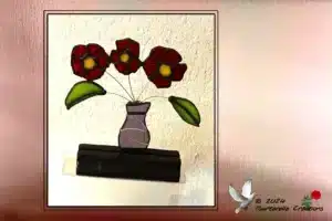 Vitrail Tiffany Vase Fleurs Rouges