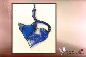 Vitrail Tiffany Chat coeur bleu
